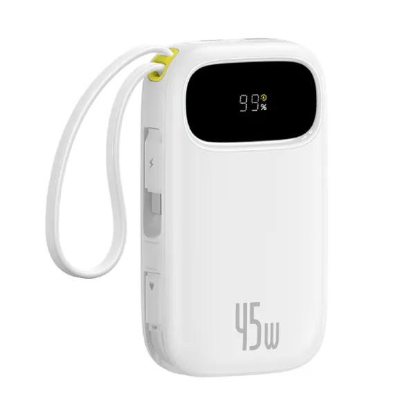 BASEUS Power Bank 10000mAh, 45W με ενσωματωμένα καλώδια USB-C και Lightning, EnerFill FC31 Qpow 3 λευκό – E0028C01